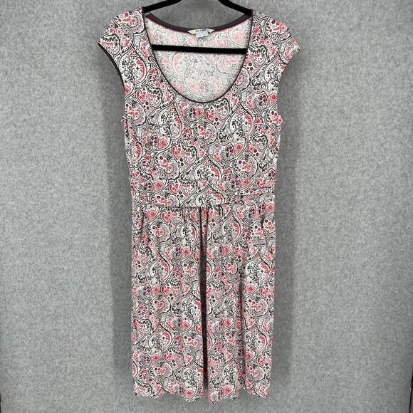 Boden Womens Margot Scoop Neck Dress Size 10 White Red Paisley Modal Pockets - Picture 1 of 11